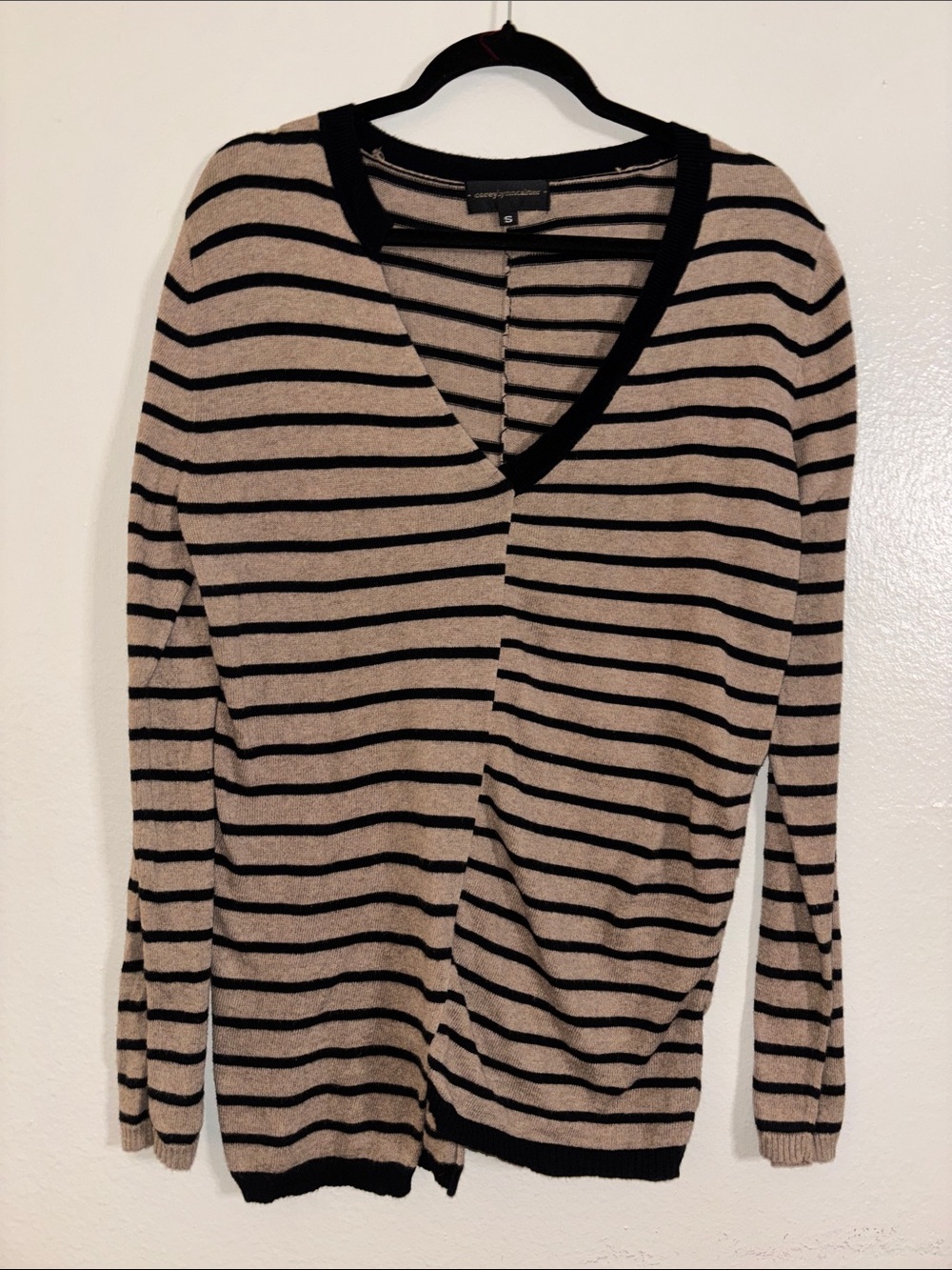 Coreylynncalter CASHMERE Black & Beige Striped V-Neck Long Sleeve Top